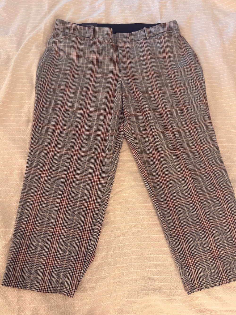 Ava & Viv Black and Gray Glen Plaid Ankle Pants with Red Threading